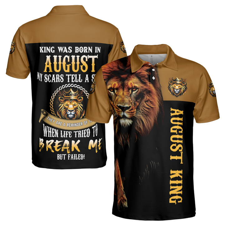 August King Lion My Scars Tell A Story Black Men's 3D Polo Shirt S-5XL