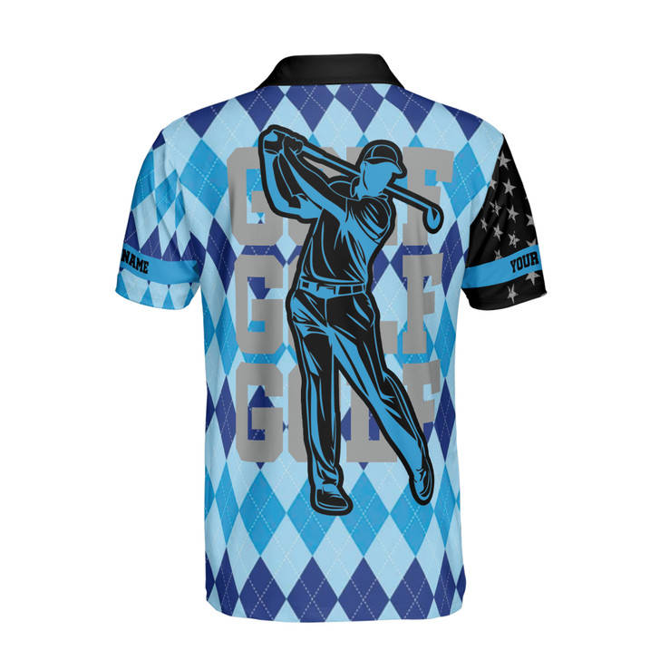 Customize Name Golf Player Swing America Flag Blue Black 3D Men's Polo Shirt S-5XL