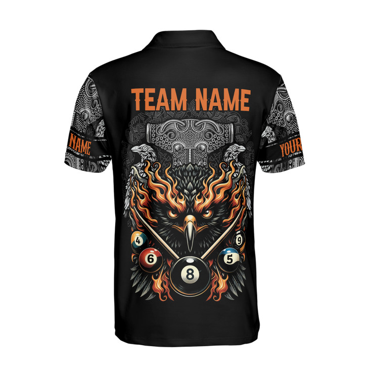 Customize Name Billiard Balls Flaming Eagle Tribal Pattern Black 3D Men's Polo Shirt S-5XL