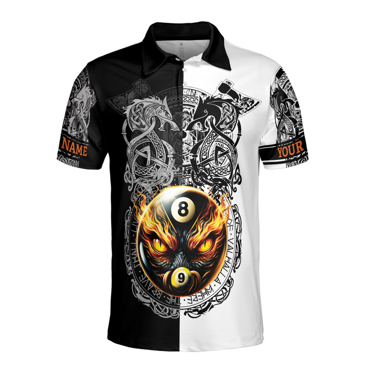 Customize Name Billiard Balls Dragons Fiery Glare Tribal Pattern Black White 3D Men's Polo Shirt S-5XL