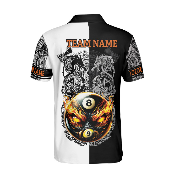 Customize Name Billiard Balls Dragons Fiery Glare Tribal Pattern Black White 3D Men's Polo Shirt S-5XL