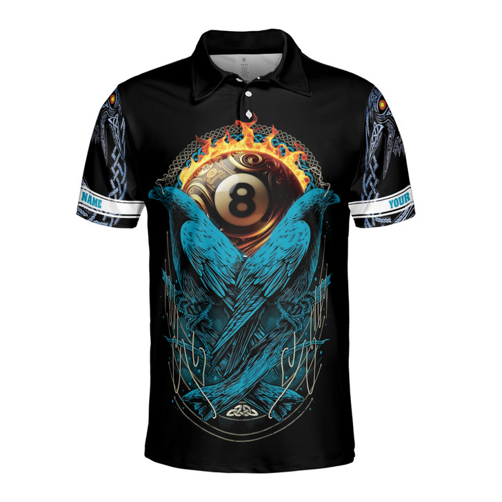 Customize Name Billiard Balls Ravens Fire Black Blue 3D Men's Polo Shirt S-5XL