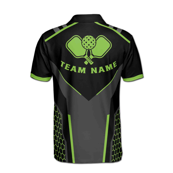 Customize Name Pickleball Paddle Hexagon Pattern Black Lime 3D Men's Polo Shirt S-5XL