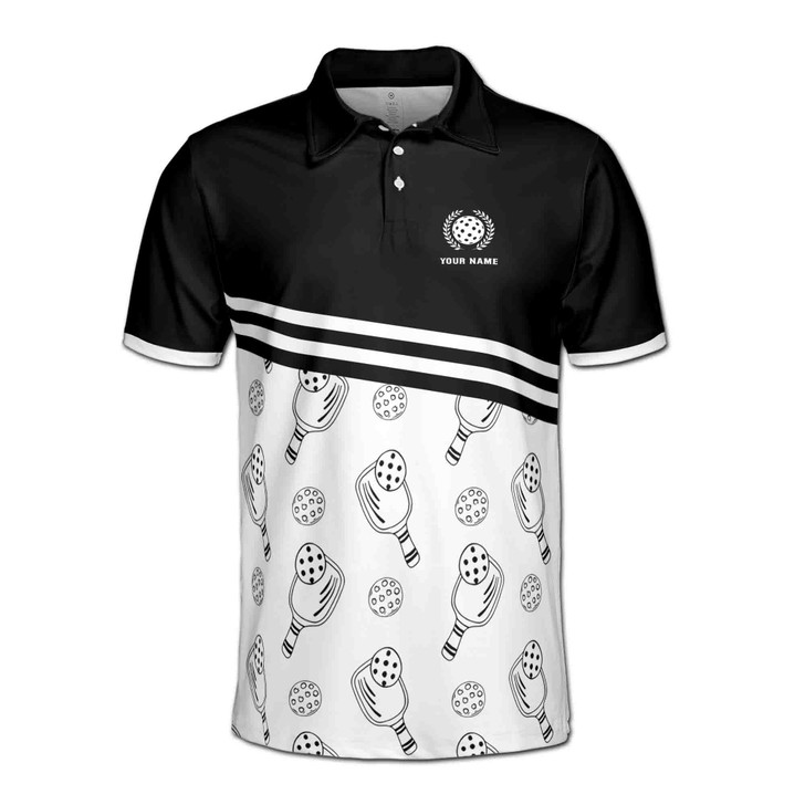 Customize Name Pickleball Paddle Olive Wreath Pattern Black White 3D Men's Polo Shirt S-5XL