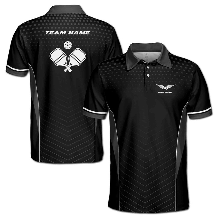 Customize Name Pickleball Paddle Wings Black White 3D Men's Polo Shirt S-5XL