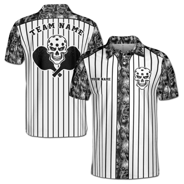 Custom Name Pickleball Paddle Grim Reaper Black White 3D Men's Polo Shirt S-5XL