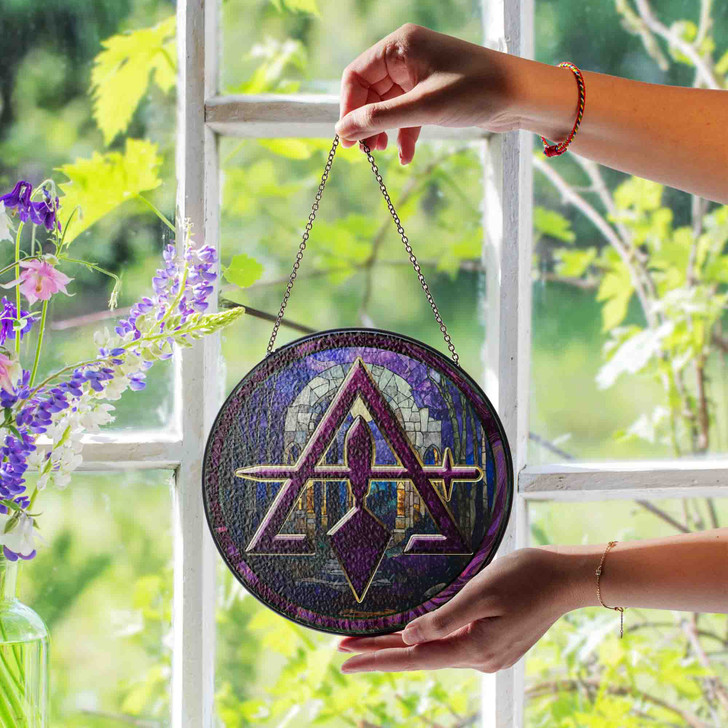 Night Archway Cryptic Council Symbol Purple Stained Glass Suncatcher