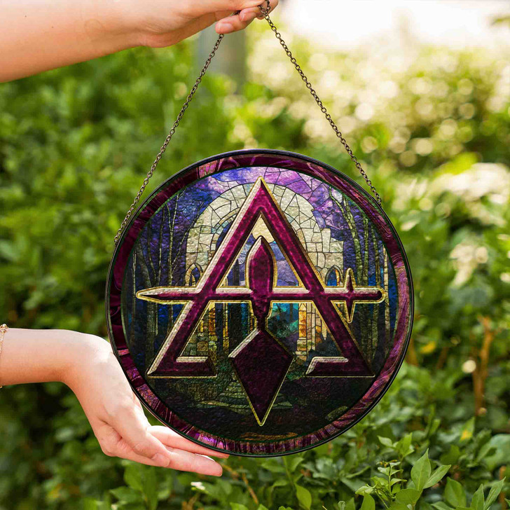 Night Archway Cryptic Council Symbol Purple Stained Glass Suncatcher