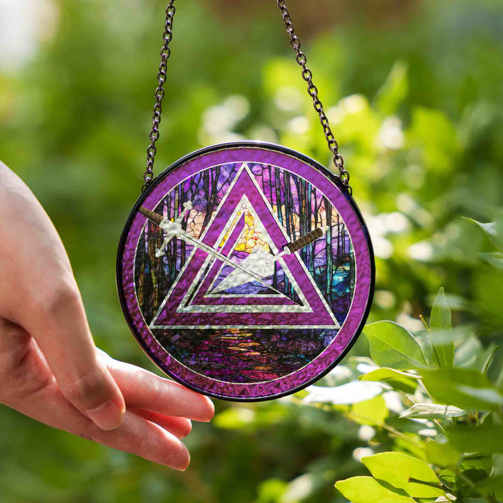 Sunset Forest Cryptic Council Symbol Yellow Purple Glass Suncatcher