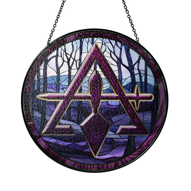 Freemason Quiet Forest Cryptic Council Symbol Purple Stained Glass Suncatcher
