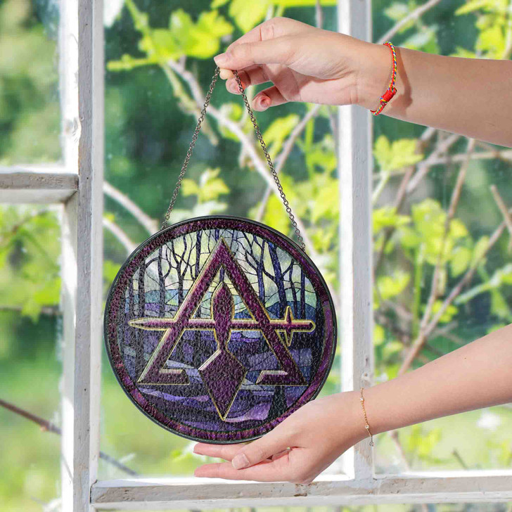 Freemason Quiet Forest Cryptic Council Symbol Purple Stained Glass Suncatcher