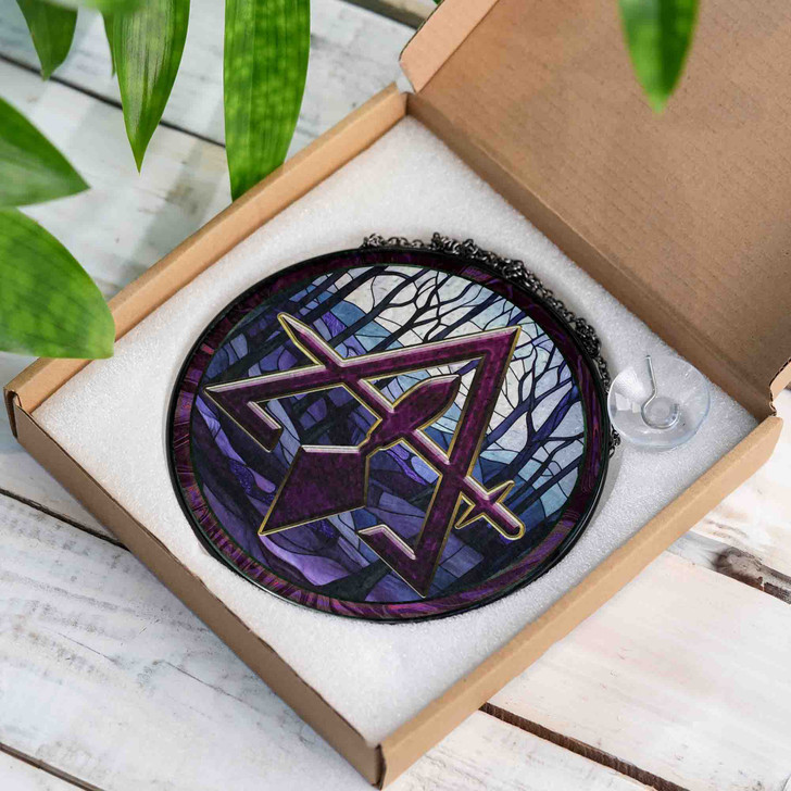 Freemason Quiet Forest Cryptic Council Symbol Purple Stained Glass Suncatcher