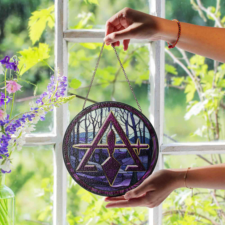 Freemason Quiet Forest Cryptic Council Symbol Purple Stained Glass Suncatcher