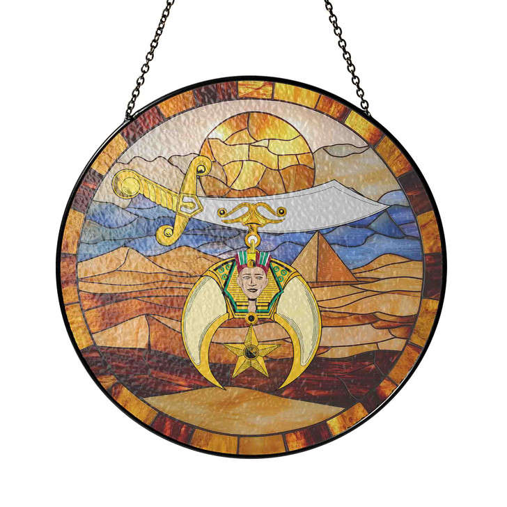 Shriners Symbol Freemason Sun Desert Pyramid Sand Yellow Stained Glass Suncatcher