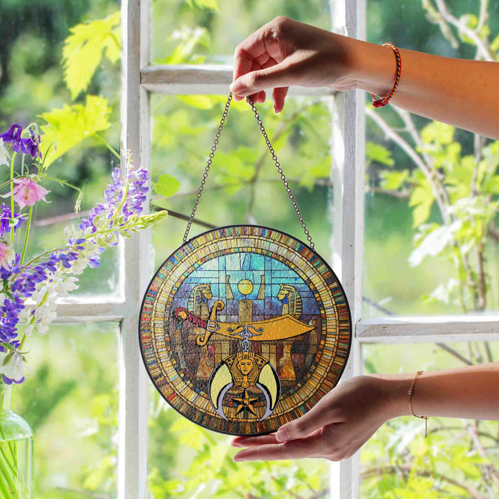 Shriners Symbol Freemason Ancient Egyptian Sun Altar Colorful Stained Glass Suncatcher