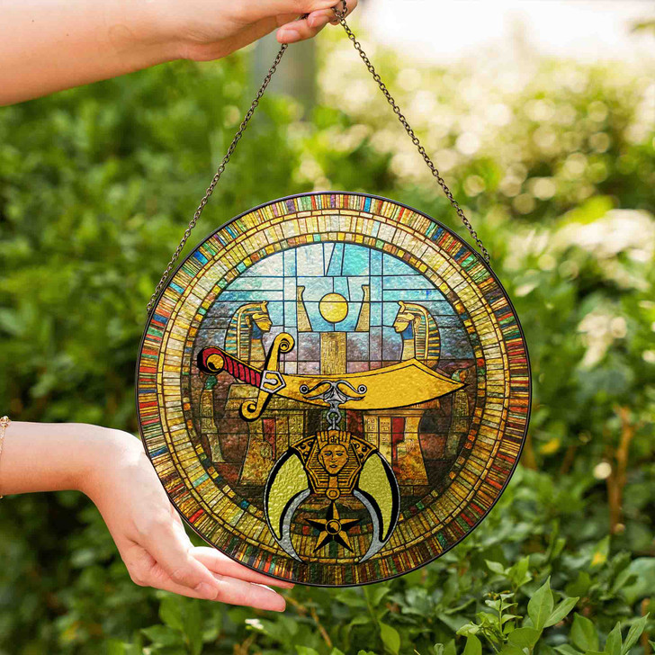 Shriners Symbol Freemason Ancient Egyptian Sun Altar Colorful Stained Glass Suncatcher