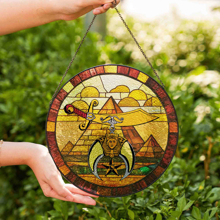 Shriners Symbol Freemason Desert Pyramids Sand Yellow Stained Glass Suncatcher