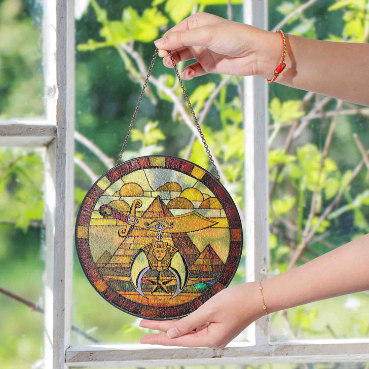 Shriners Symbol Freemason Desert Pyramids Sand Yellow Stained Glass Suncatcher