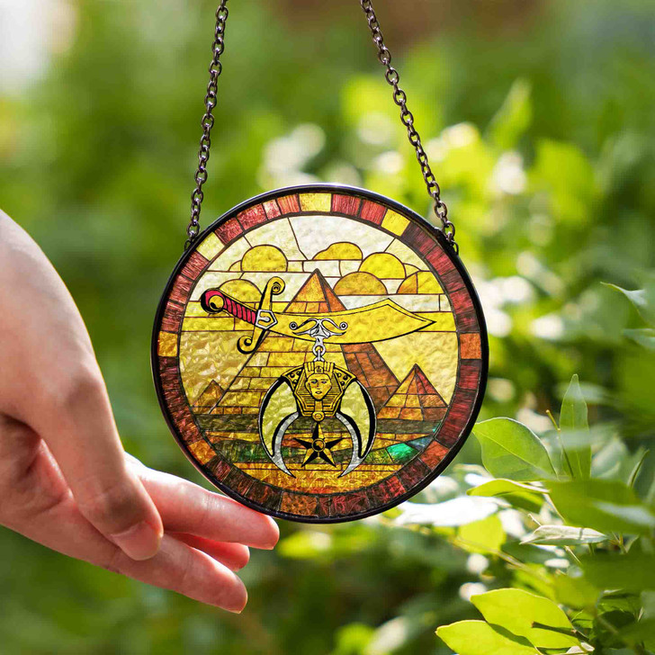 Shriners Symbol Freemason Desert Pyramids Sand Yellow Stained Glass Suncatcher