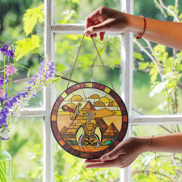 Shriners Symbol Freemason Desert Pyramids Sand Yellow Stained Glass Suncatcher