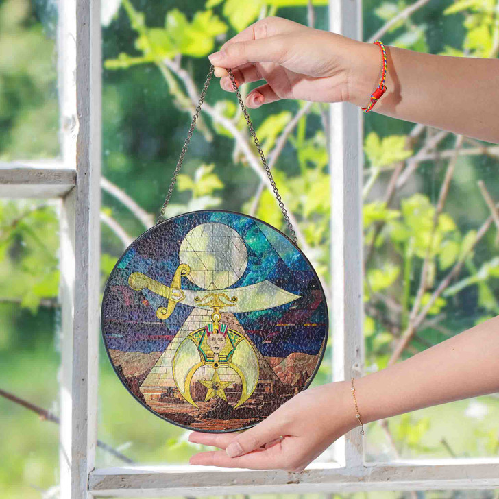 Shriners Symbol Freemason Moon Desert Pyramid Sand Blue Stained Glass Suncatcher