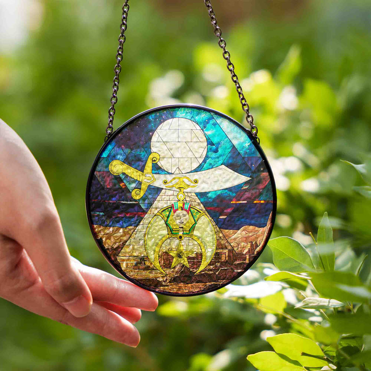 Shriners Symbol Freemason Moon Desert Pyramid Sand Blue Stained Glass Suncatcher