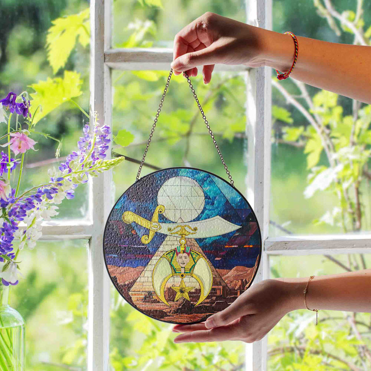 Shriners Symbol Freemason Moon Desert Pyramid Sand Blue Stained Glass Suncatcher