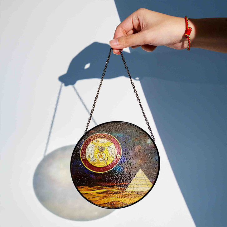 Shriners Circle Emblem Freemason Moon Desert Pyramid Sand Blue Stained Glass Suncatcher