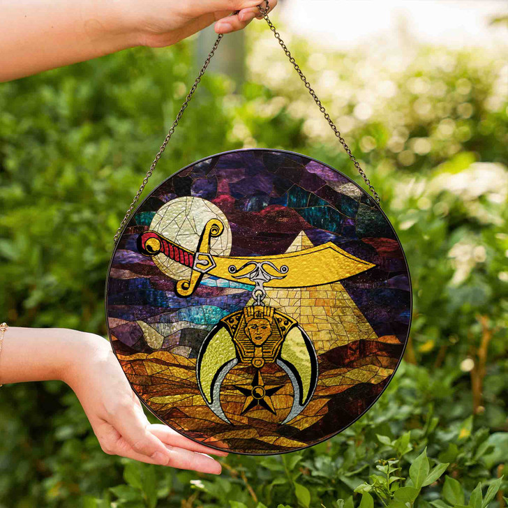 Heroines Of Jericho Symbol Freemason Mosaic Pattern Colorful Stained Glass Suncatcher