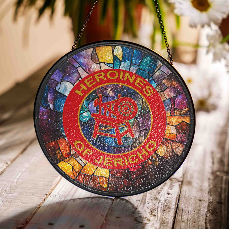 Heroines Of Jericho Symbol Freemason Galaxy Pattern Colorful Stained Glass Suncatcher