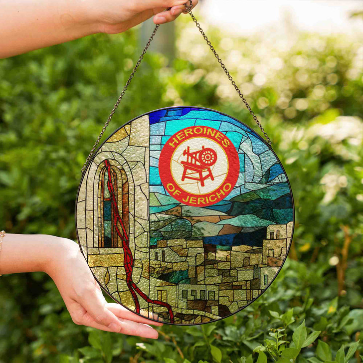 Heroines Of Jericho Symbol Jericho City Red Cord Of Rahab Sand Blue Red Stained Glass Suncatcher
