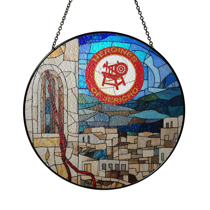 Heroines Of Jericho Symbol Jericho City Red Cord Of Rahab Sand Blue Red Stained Glass Suncatcher