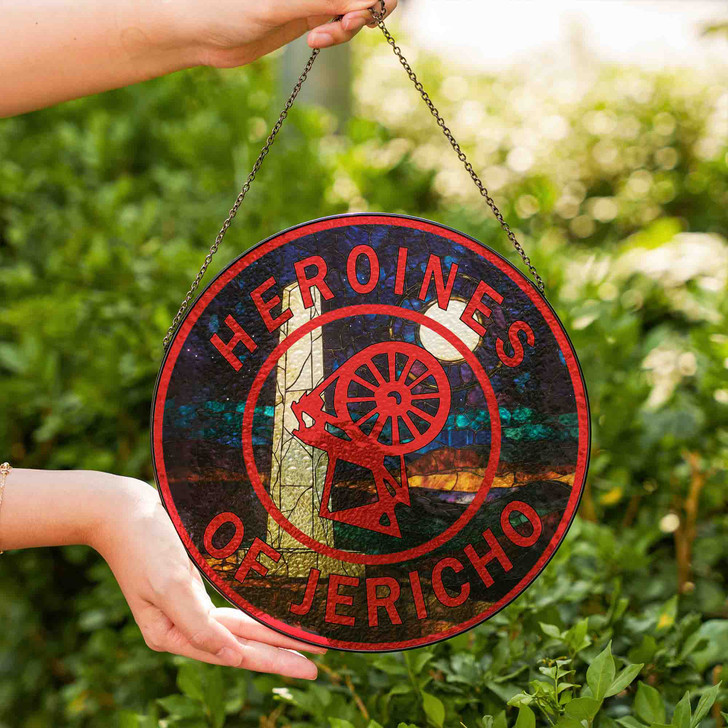 Heroines Of Jericho Symbol Freemason Stone Obelisk Blue Red Stained Glass Suncatcher