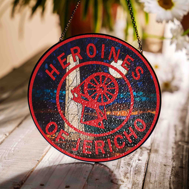 Heroines Of Jericho Symbol Freemason Stone Obelisk Blue Red Stained Glass Suncatcher