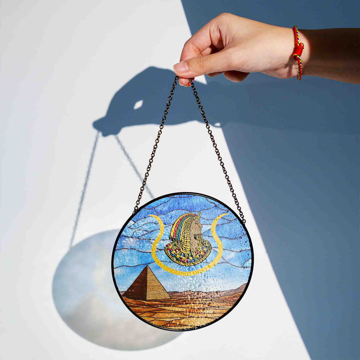 Daughters of Isis DOI Desert Pyramid Yellow Blue Masonic Glass Suncatcher