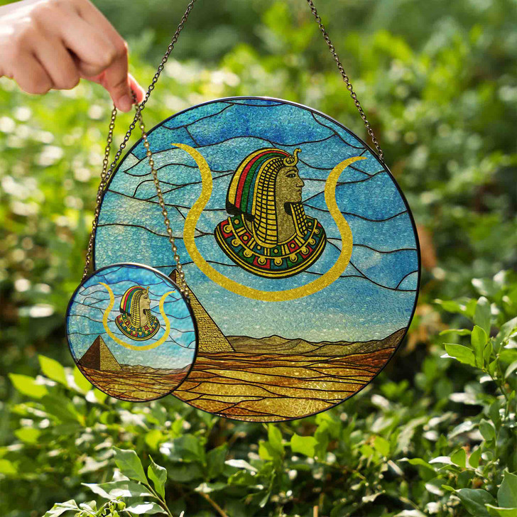 Daughters of Isis DOI Desert Pyramid Yellow Blue Masonic Glass Suncatcher
