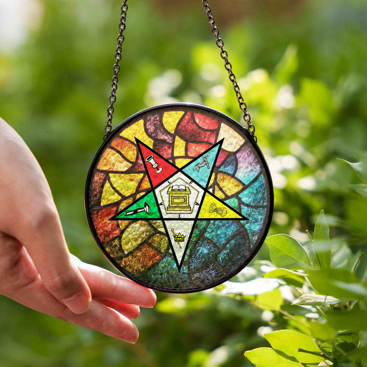 OES Mosaic Pattern Masonic Chapter Colorful Stained Glass Suncatcher