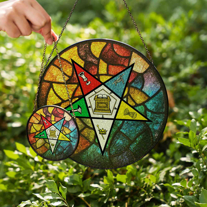 OES Mosaic Pattern Masonic Chapter Colorful Stained Glass Suncatcher