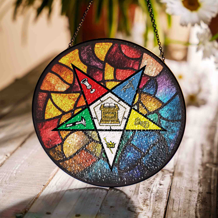 OES Mosaic Pattern Masonic Chapter Colorful Stained Glass Suncatcher