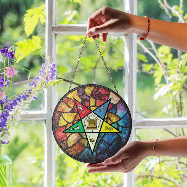OES Mosaic Pattern Masonic Chapter Colorful Stained Glass Suncatcher