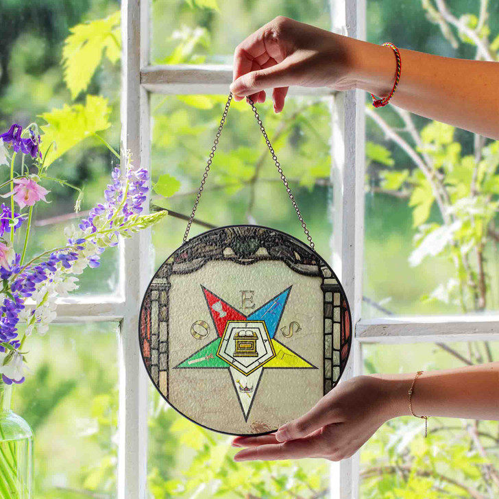 Order Of The Eastern Star Symbol Freemason Wall Tablet Beige Stained Glass Suncatcher