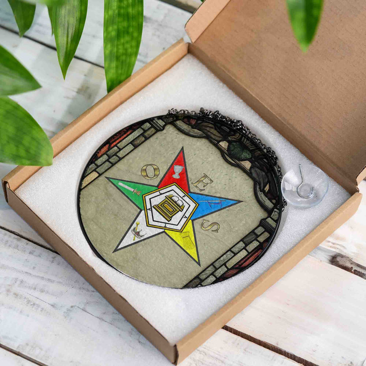 Order Of The Eastern Star Symbol Freemason Wall Tablet Beige Stained Glass Suncatcher