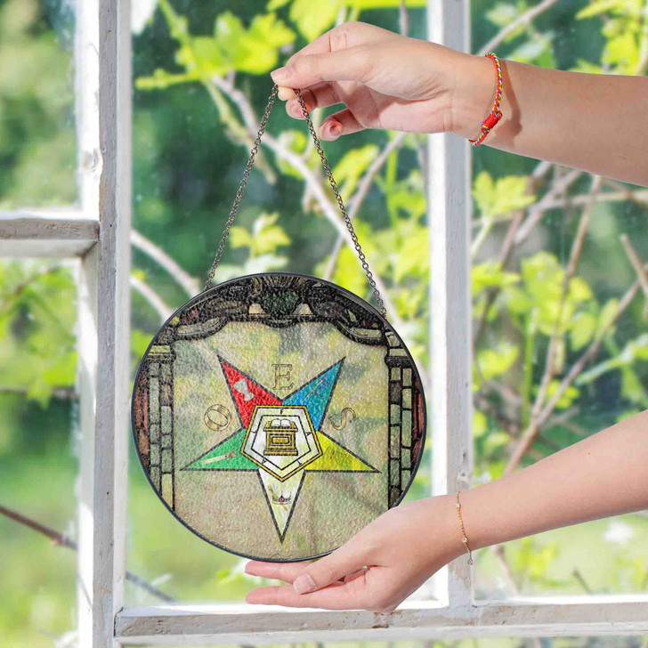 Order Of The Eastern Star Symbol Freemason Wall Tablet Beige Stained Glass Suncatcher