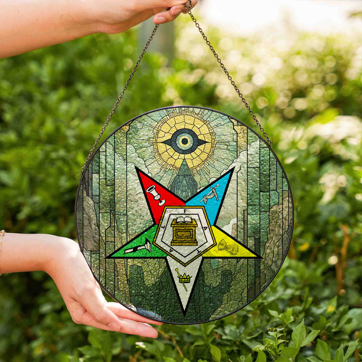 All Seeing Eye Temple OES Symbol Colorful Stained Glass Suncatcher