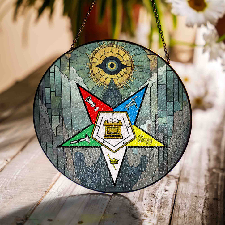 All Seeing Eye Temple OES Symbol Colorful Stained Glass Suncatcher