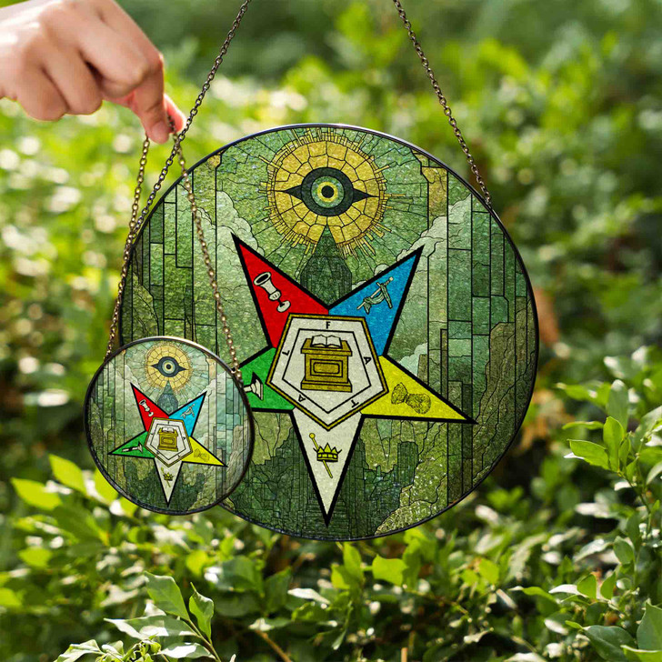 All Seeing Eye Temple OES Symbol Colorful Stained Glass Suncatcher
