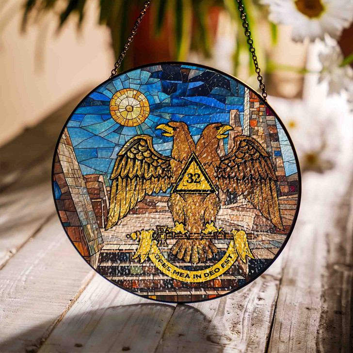 Stone Temple Wings Down Rite Of Scottish 32 Degree Stained Glass Suncatcher