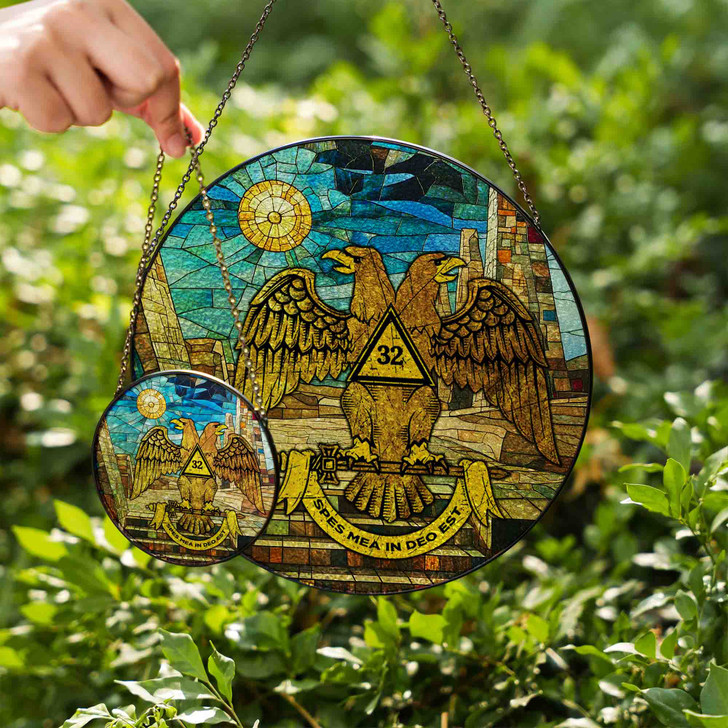 Stone Temple Wings Down Rite Of Scottish 32 Degree Stained Glass Suncatcher