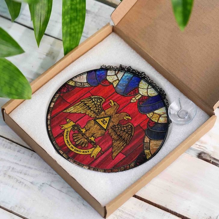 Wings Down Scottish Rite 33 Degree, Red Stained Glass Suncatcher