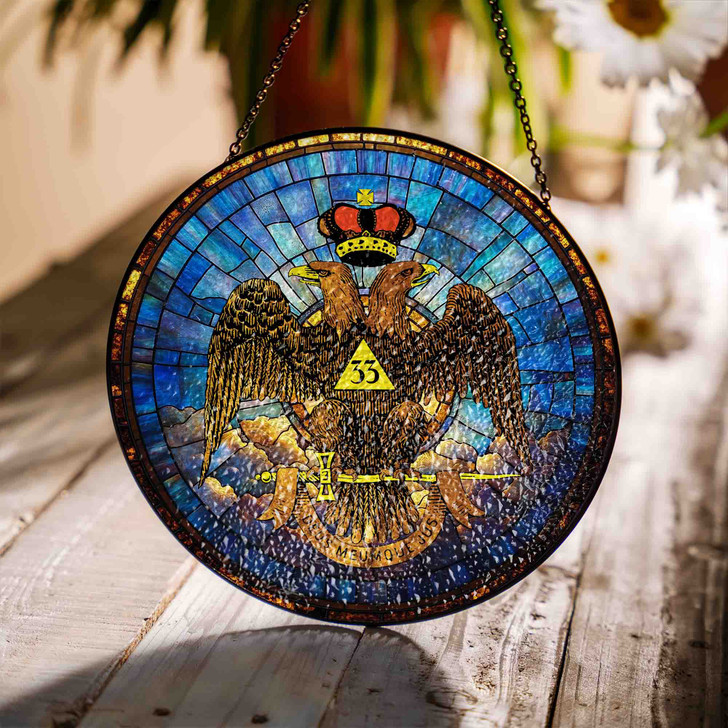 Sky Wings Down Rite Of Scottish 33 Degree Of Freemasonry Blue Stained Glass Suncatcher